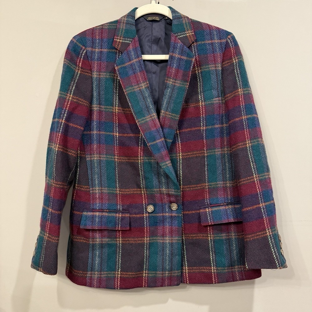 Vintage Corbin‎ LTD Wonens Colorful Plaid Wool Blazer Equestrian Size 8
